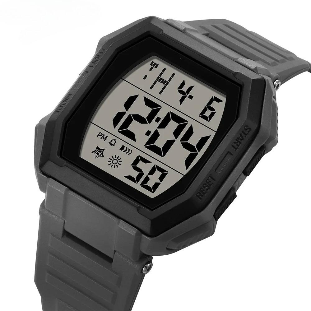 Men Digital Watch Outdoor Sports Multifunctional Waterproof Shock Resistant Large Screen Display Luminous Wristwatch