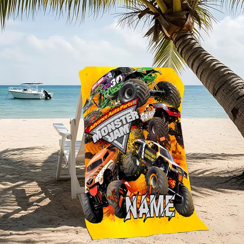 Customizable personalized beach towels Monster Jam themed designs.Suitable for the beach, yoga, sports;ideal as beach accessories
