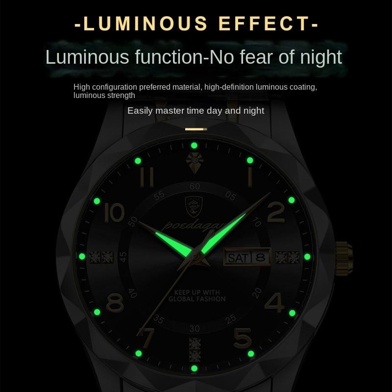 Ceas de mână pentru bărbați de marcă de top nou-nouț, de lux, cu calendar dublu, incrustat cu diamante, rezistent la apă, luminos, cu quartz