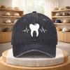 Dental ECG Heartbeat Tooth Graphic Washed Baseball Cap Adjustable Cotton Outdoor Sports Hat