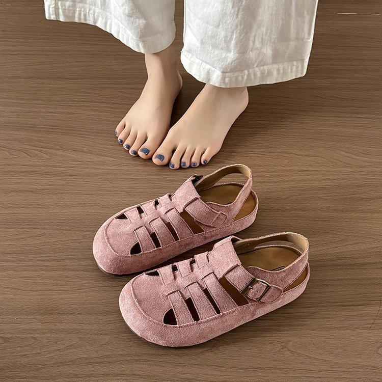 

Версия из мягкой кожи~ Ретро туфли Baotou Boken женская обувь плетеные туфли-корзинки из свиной кожи сандалии 2025 весна новая повседневная одинарная обувь 40 розовый