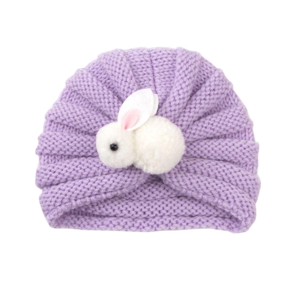Warm Winter Accessory Children Cute Rabbit Cap Kids Winter Beanies Children Knitted Hats Crochet фиолетовый