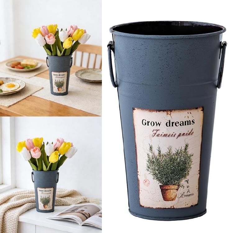 Galvanized Metal Vases with Handle,Rustics Flower Bucket for Cut Flowers,Retro Flower Container for Table Centerpieces