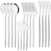 Silver Dinnerware Set 16Pcs Cutlery Set Stainless Steel Flatware Cake Fruit Fork Kitchen Knife Forks Spoon Tableware Set