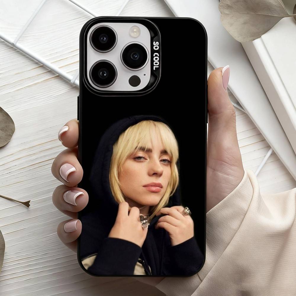 Sänger B-Billie Eilish-H Handyhülle Für iPhone17,16,15,14,13,12,11 Plus,Pro Max Schwarz Candy Silber Handyhülle