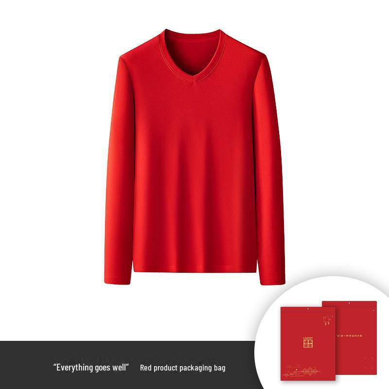 Men's Warm Double-Faced Fleece Tencel Top: Thickened, Velvet, Round-Neck, Solid Color, Perfect for Autumn and Winter.