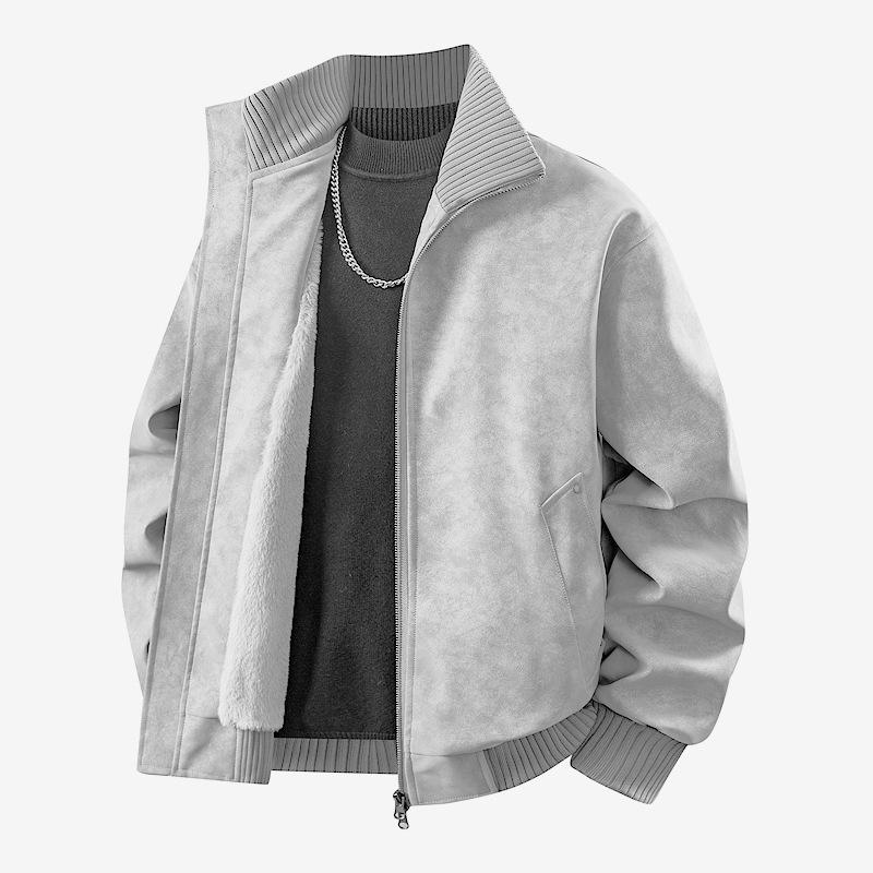Men's Retro PU Leather Jacket with Stand Collar - Trendy, Versatile, Loose Fit for Spring and Autumn with Plus Velvet Casual Design.