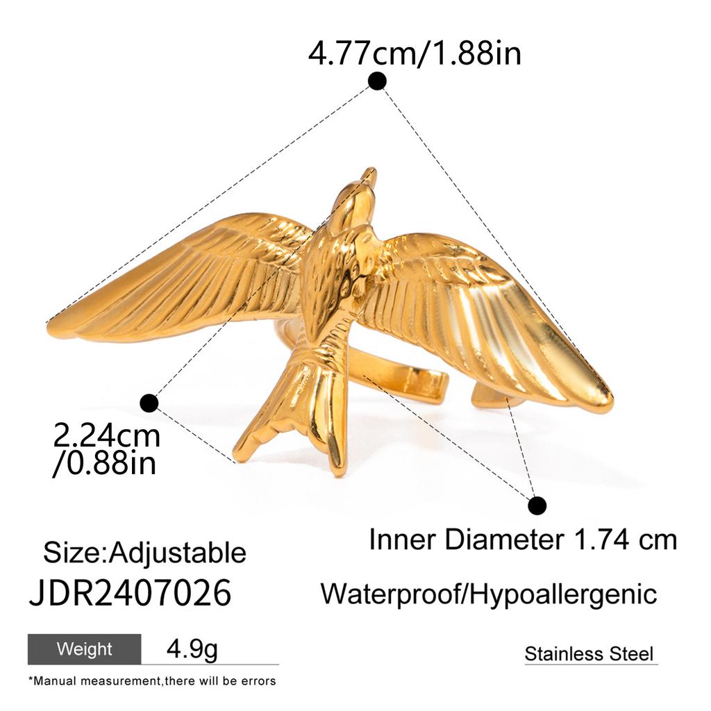 Eleganter Vogel-Flügel Offener Ring Handwerk aus Edelstahl Materialien Dekoration für Stilvolle Frauen Freizeitkleidung Outfits