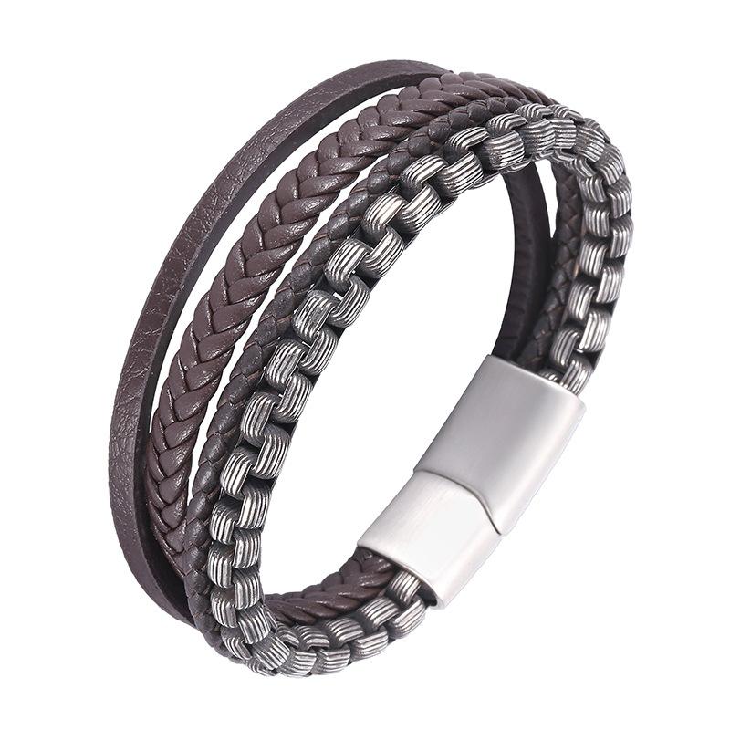 2026 Leather Bracelet, Men s, Chain, Woven Multi-layer Leather Bracelet, Simple Bracelet 16.5CM