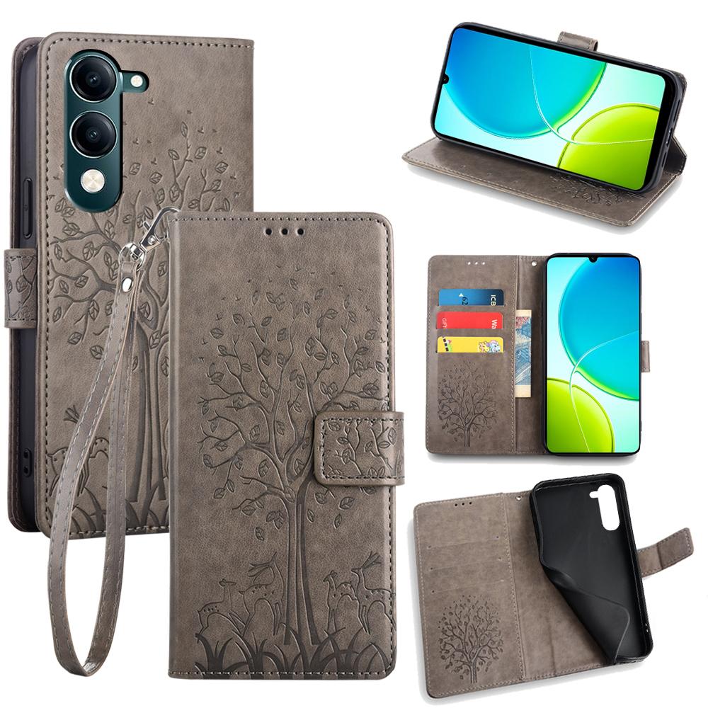 For Vivo Y29s 5G/Y04 4G Case PU Leather Wallet Phone Cover Tree Deer Imprinted