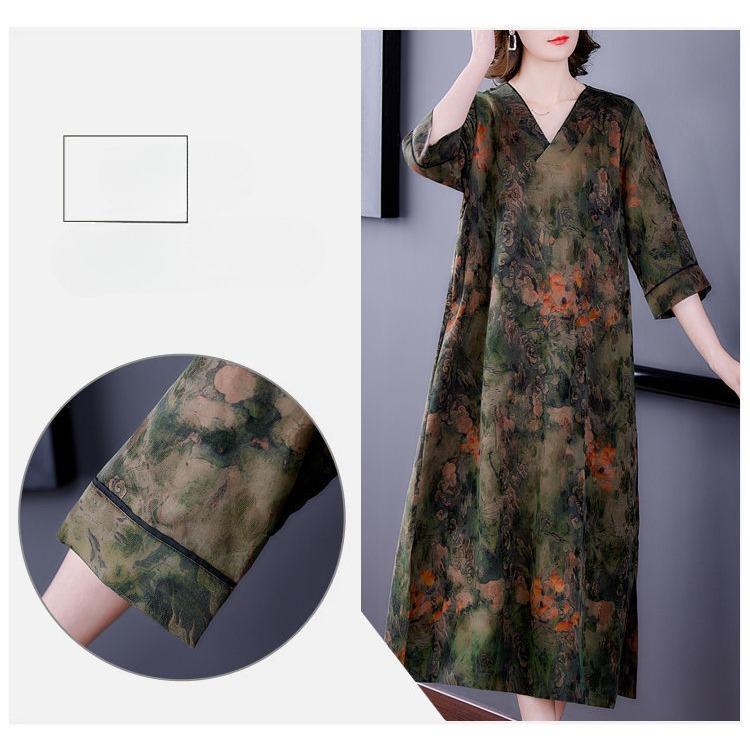 Premium Mulberry Silk V-neck Long Dress, Exquisite Summer Silk Gown for Glamorous Look