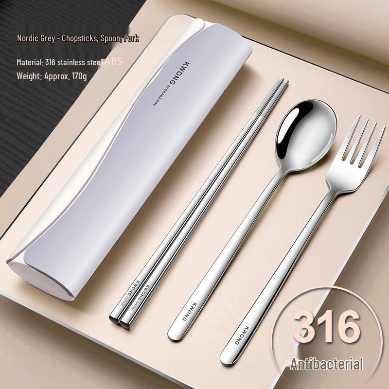 316 Stainless Steel Portable Cutlery Set: Chopsticks, Spoon, and Fork for One Person