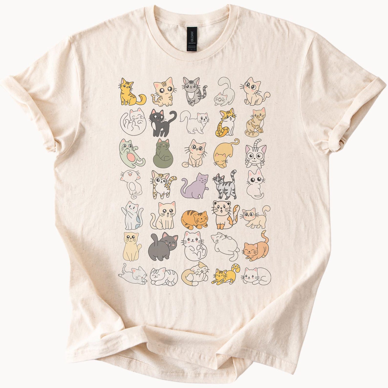 cute cats kawaii shirt pastel cartoon cat lover tshirt animal graphic tee gift for men 140