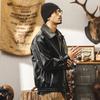 Retro jacket men's spring and autumn trendy brand tough guy tooling men's leather jacket loose locomotive clothing casual leather jacket men