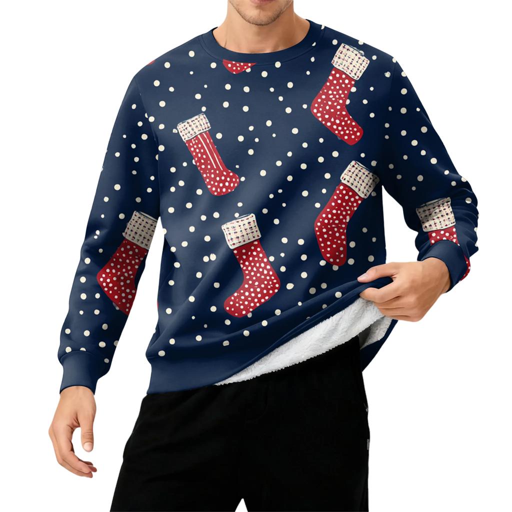 Men's Round Neck Fleece-Lined Thick Solid Color Sweatshirt