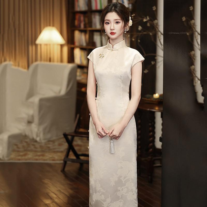 Sleeveless Chinese-Inspired Long Cheongsam Dress 2026 Womens Elegant Daily Wear Vintage Style Small
