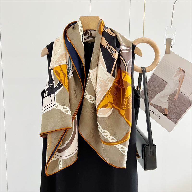 110*110 см двухсторонний шелковый шарф женский щедрый шарф шелковый шарф шаль 110*110cm — фото 5