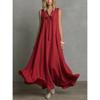 QICED Fashion Summer Spring Solid Color Print Sleeveless V-Neck Casual Dresses