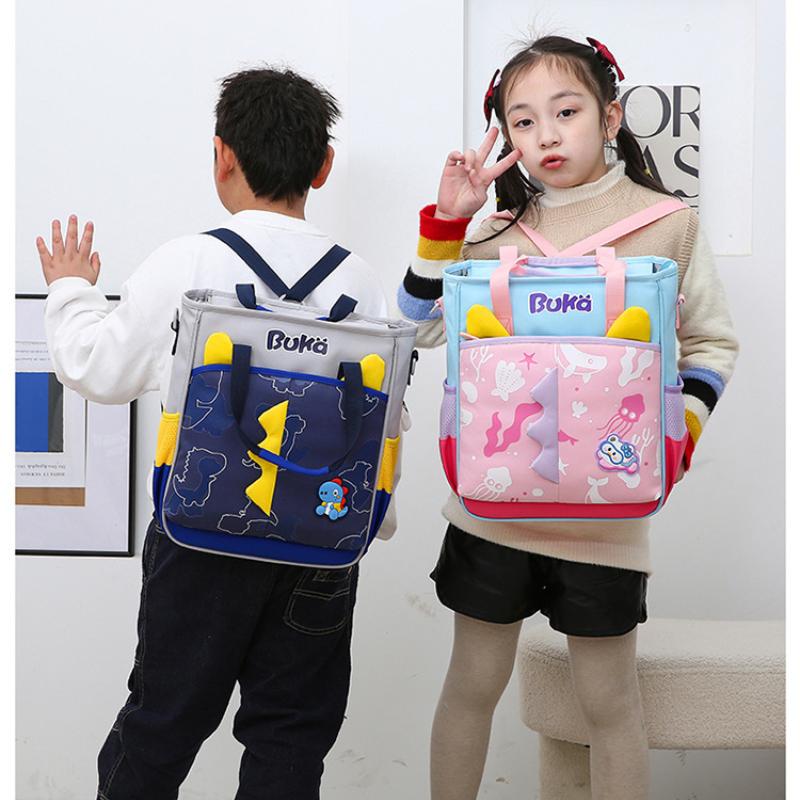 BUKA 3D Cartoon Dinosaur Handheld Tutoring Bags Special for Primary School Student Light Multi-functional Kid Messenger Bag Pupil Homework Storage Bag