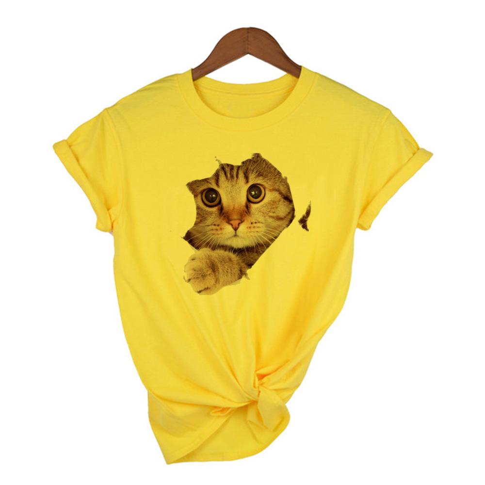 Fashion Cute 3D Cat Print Casual Harajuku T Shirt Summer Casual O Neck Clothes Top Female