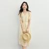 Women's Lyocell Tencel Puff Sleeve Embroidered V-Neck Dress