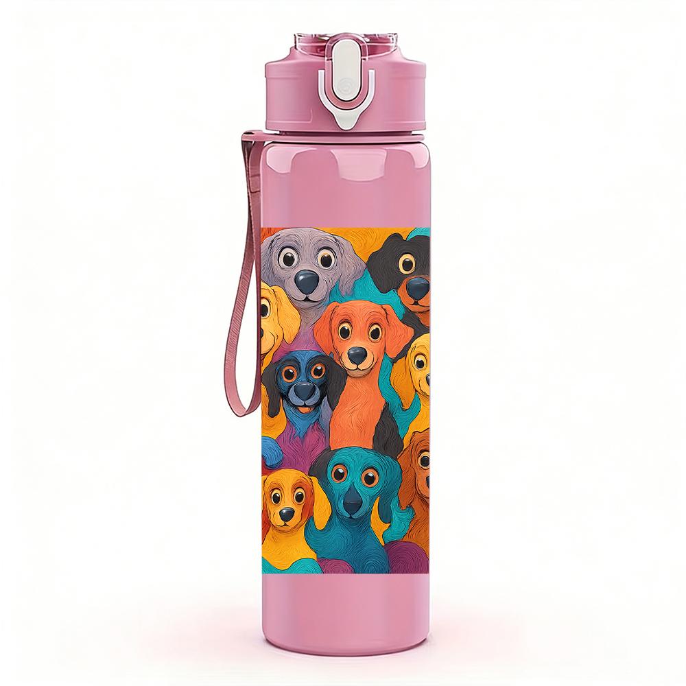 1PC Multi Breed Dog Collage 750ml Color Plastic Sports Water Bottle Leakproof Flip Straw Lid For Sports Office Home Use