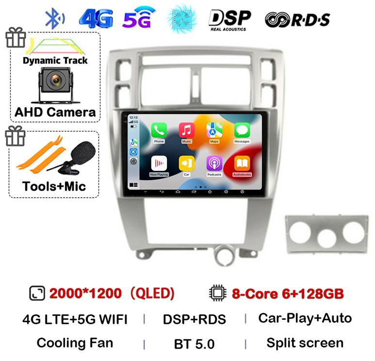Android 14 Carplay Auto WIFI+4G For Hyundai Tucson 2004 2005 2006 2007 2008 2009 Car Radio Multimedia Video Player GPS Stereo BT