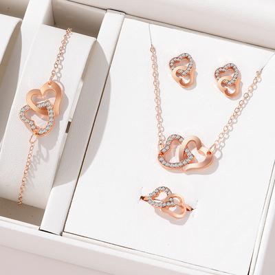 5 Delars Roséguld Zirkon Kombinationsarmband Ring Halsband Örhängen Zirkon Set Trendigt Och Lämpligt För Feststil