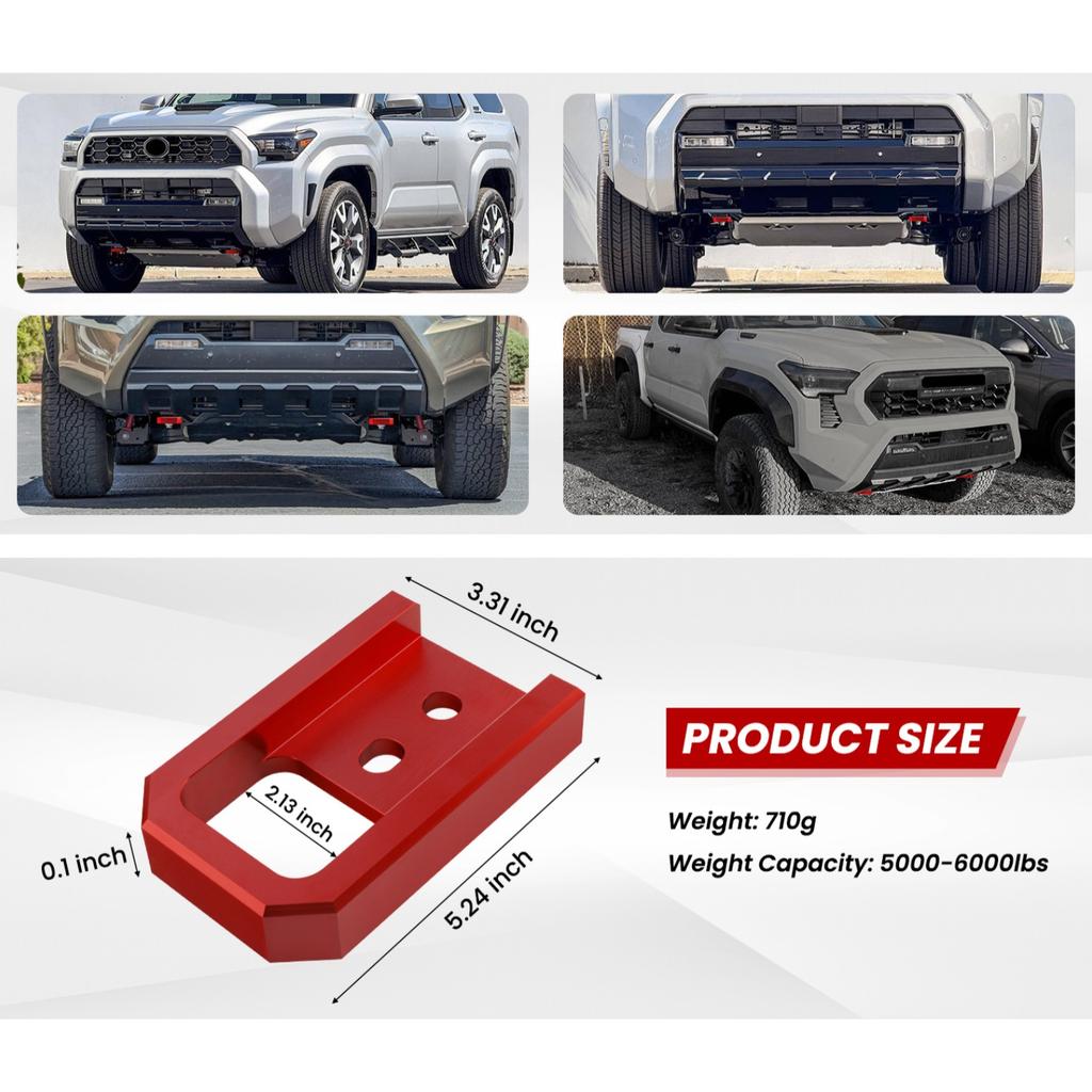 DY1653 Vehicle Tow Hook Red 2 Pack Metal 5000-6000 Lbs Load Capacity 13.31x8.41 Cm for 2024-2026 Toyota Tacoma 2025-2026 4Runner
