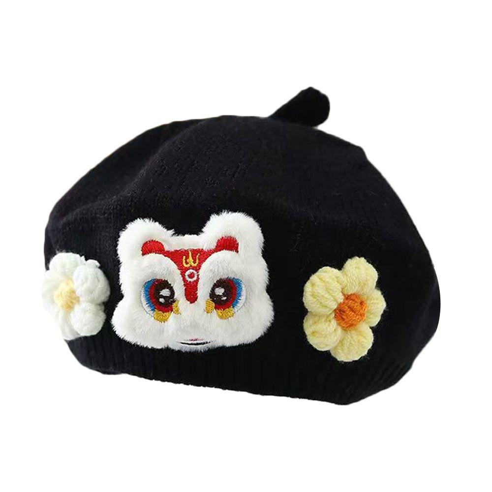 Flower Baby Beret Hat Soft Artist Painter Caps Cute Knitted Hat  Infant Girls