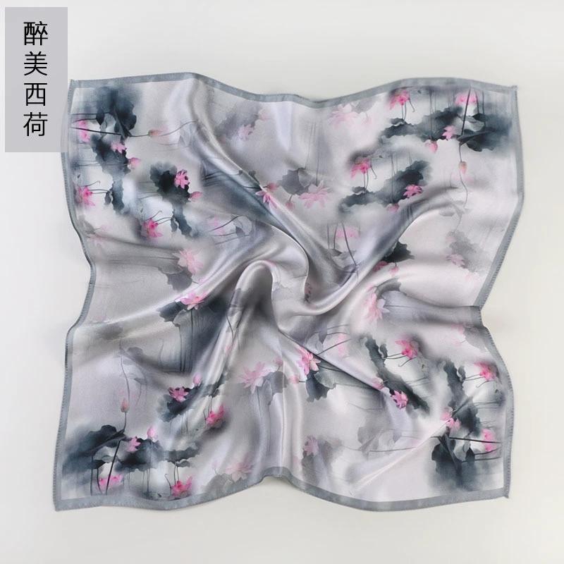 53CM Square Pure Silk Square Scarf 100% Mulberry Silk Decorative Flower Hairband Necktie Small Neckerchief for Women