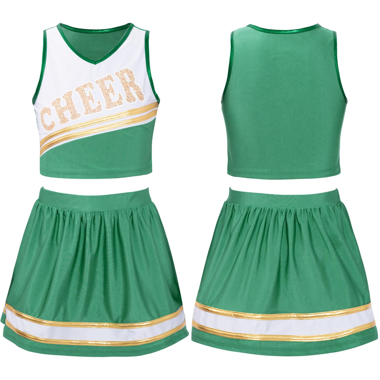 

Костюм уболівальника для дівчаток. Уніформа для вболівальників. Укорочені майки без рукавів з міні-спідницями. 13-14 Years зелений