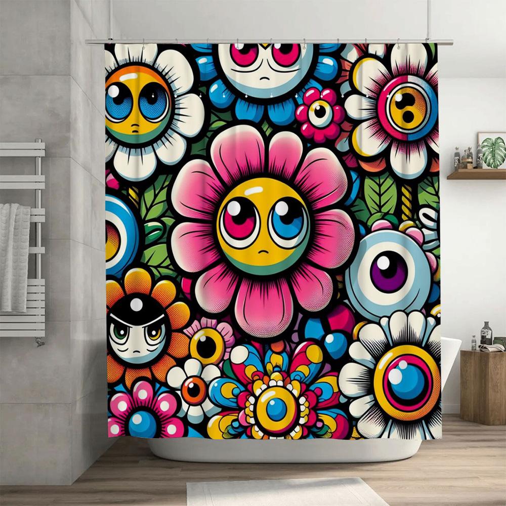 Floral Shower Curtain With Vibrant Eyes: Perfect For Brightening Up Your Bathroom Decor