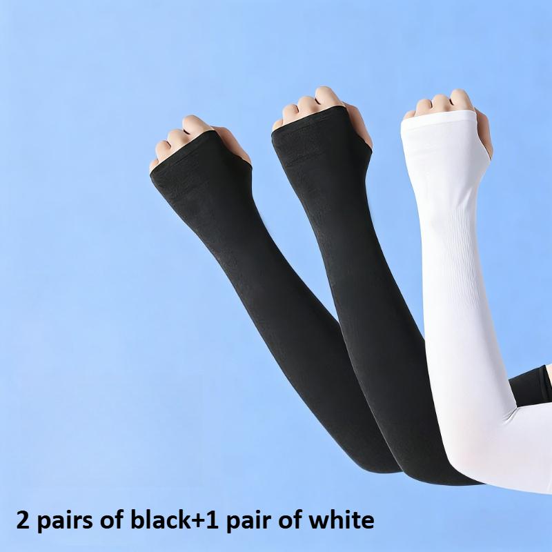 3 Pairs Unisex Arm Sleeves Summer Ice Fiber, Breathable Lightweight UV Sun Protection, Elastic Seamless Fit White Grey Black