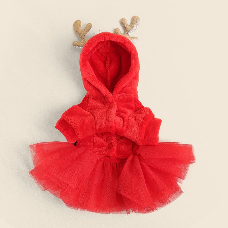 Pet Circle Winter Holiday Dog Dress Small Breeds - Festive Red Reindeer Fluffy Tutu Outfit