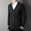 Fengxun Men's 100% Wool V-Neck Cardigan Sweater