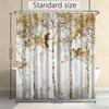 Birch Trees Squirrel Shower Curtain with Hooks, Forest Nature Landscape Print Waterproof Fabric Bath Tub Curtain, Rustic Cabin