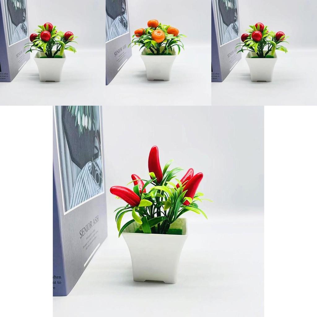 Artificial Fruit Bonsai Arrangement With Plastic Flowers And Miniature Plant Decor For Living Room