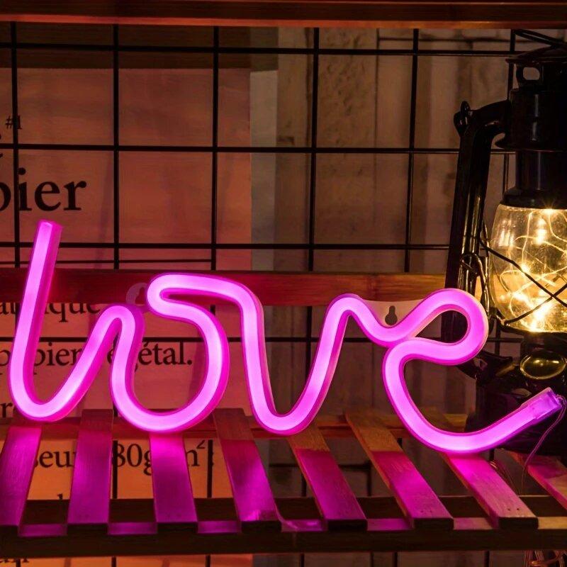 1pc LOVE Shape LED Neon Light,USB&Battery Powered Novelty Letter Neon Night Light,For Parties, Bars,Home,Bedroom,Room Wall Decor