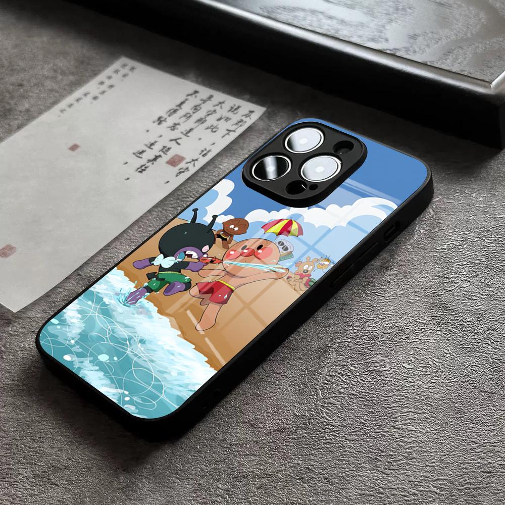 Cartoon Cute Anpanman Phone Case For IPhone 15 Pro Max 14 Pro 12 11 13 Mini X XR XS 16 Plus SE Tempered Glass Back Cover