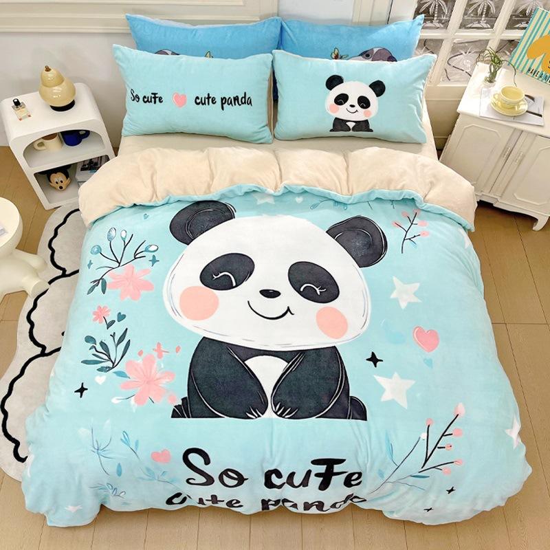 Thickened Milk Fleece Four-Piece Set, Fleece Astronaut Flange Coral Fleece Children'S Bed Sheet Quilt Cover Three-Piece Set Men