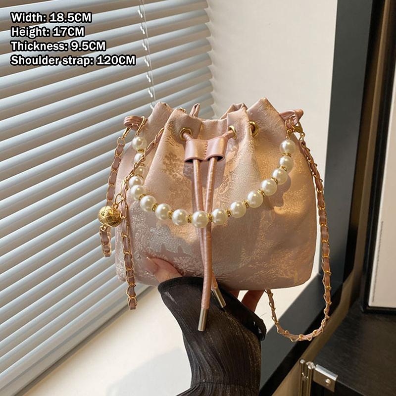 

Женская сумка-ведро на жемчужной цепочке, простая, в китайском стиле, ретро, через плечо