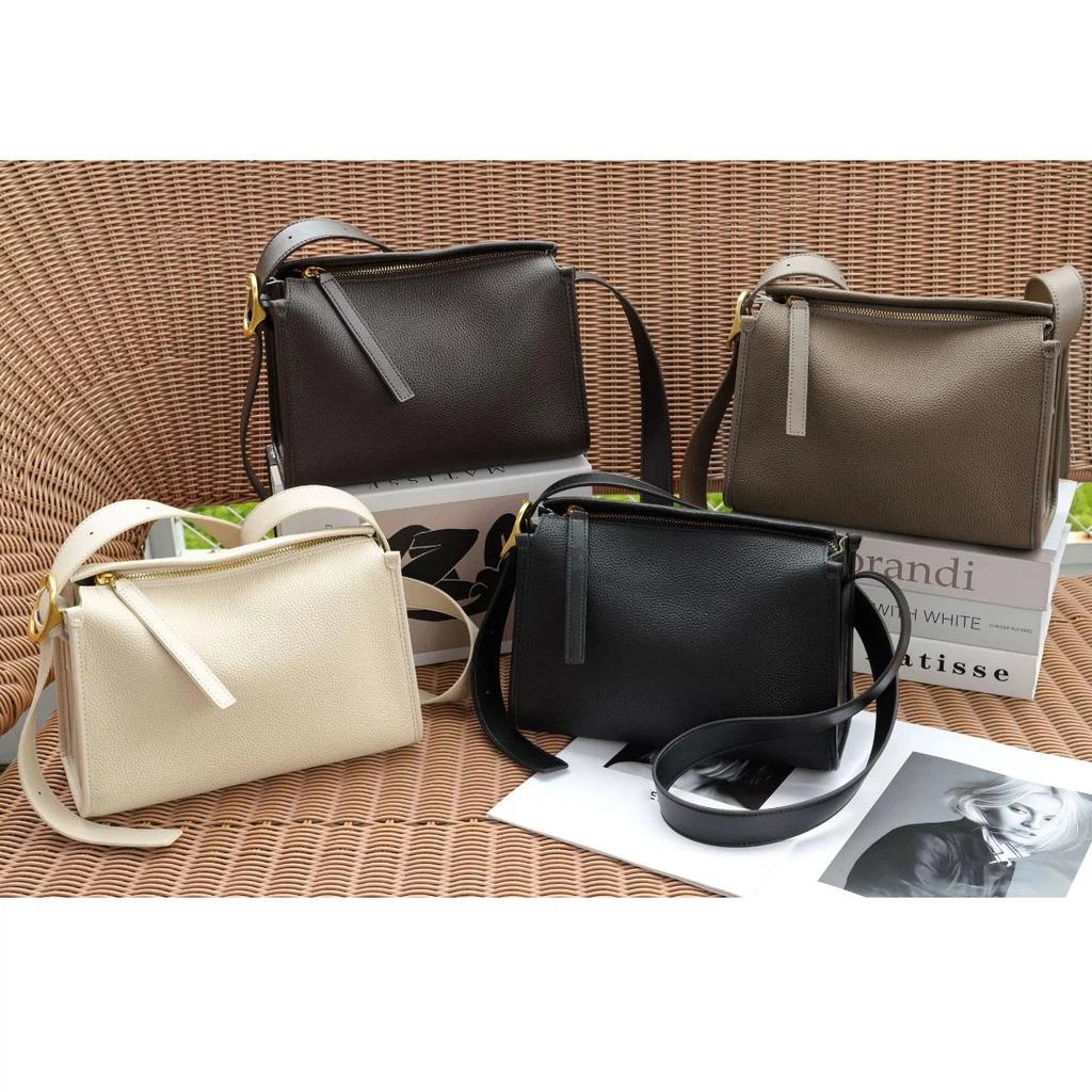 Genuine Leather Women's Shoulder Crossbody Black Bags Luxury Designer Cowhide Wide Shoulder Straps Gray Pillow Bag Ebony Gray