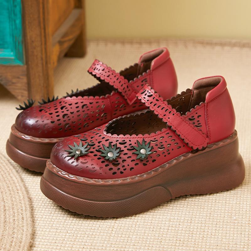 

GKTINOO Ручная работа Ретро Женская обувь Толстая подошва Натуральная кожа Сандалии 2025 Новые Весна Лето Полые Платформа Танкетка Кроссовки 9