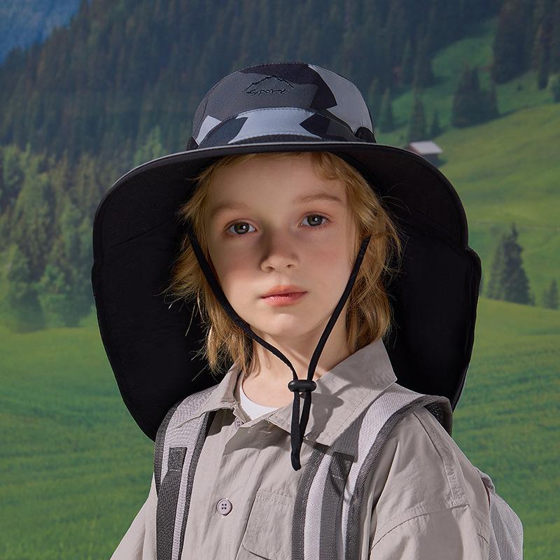 Kinderhut Sommer Outdoor Sonnenhut Camouflage Große Krempe Schal Nackenschutz Sonnenschutzhut Schnelltrocknend Wasserdicht Fischerhut