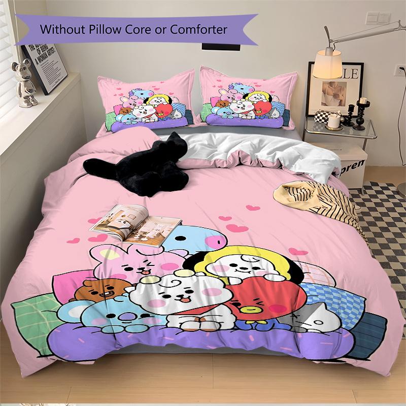 3pcs Kpop boy Character Bedding Set-Cute Cartoon Home Decor for Bedroom, Living Room, Hotel, Festival Gift, Travel Use, Daily Essentials1202