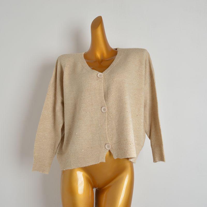 Fashion Style Autumn and Winter Thin Pure Color Loose Version Long Sleeve Sweater Coat Women's Single-Breasted Knitted Cardigan Top