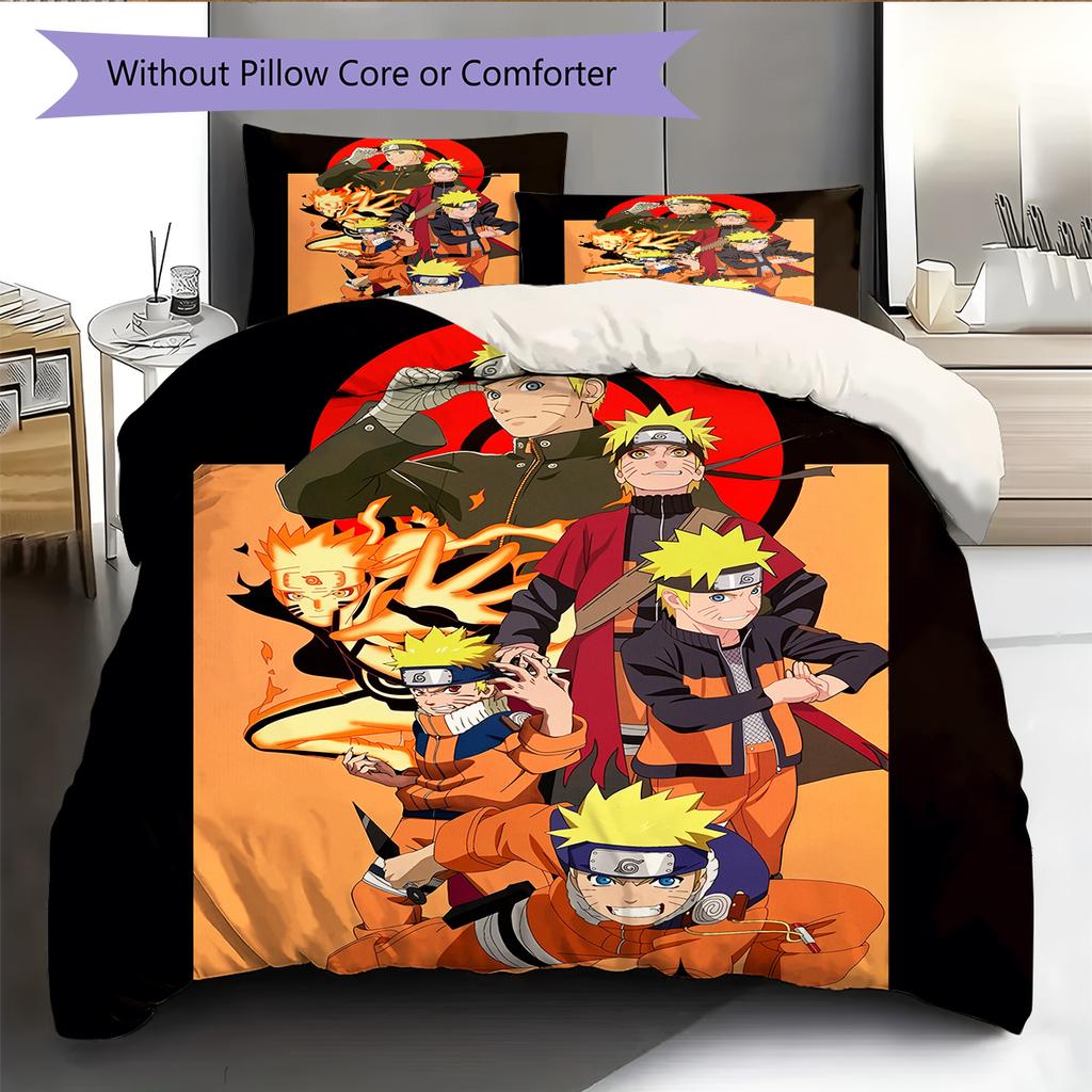 Naruto Uzumaki Wzór Naruto Pościel Dekoracja Domu Prezent Urodzinowy (1 * poszwa na kołdrę + 2 * poszewki na poduszki, bez rdzenia)