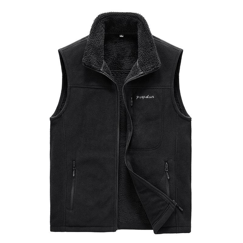 Große Größe Reguläre Weste Herren Outdoor Freizeit Fleece Polarfleece Oberteil Locker Mittelgrüne Weste Sportweste