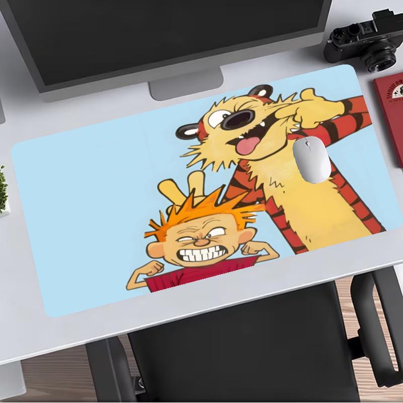 Calvin and Hobbes Extended Gaming Mouse Pad with Stitched Edges NonSlip Rubber Base Waterproof Desk Mat for Computer Laptop Office Gaming